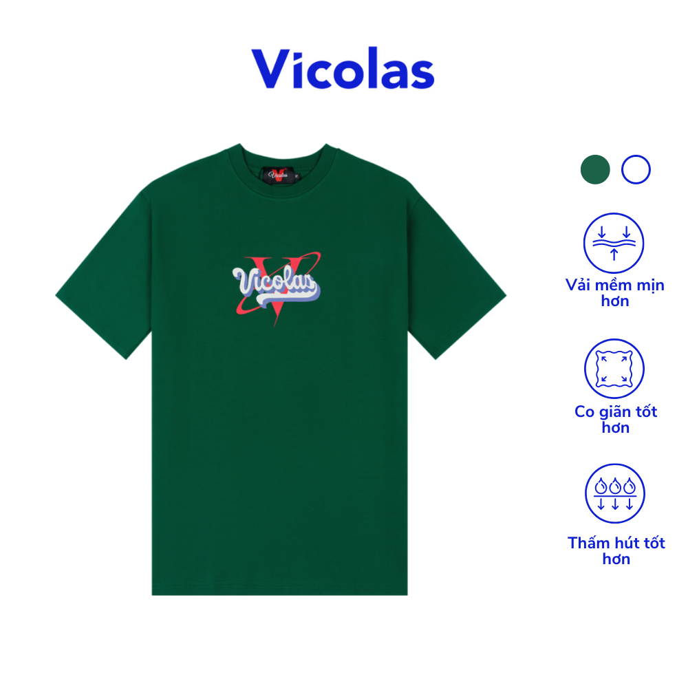 Áo thun unisex vải cotton co giãn 4 chiều trắng xanh "vicolas house" - v vicolas
