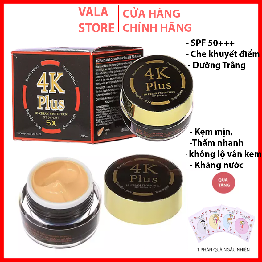 Kem chống nắng 4K plus 5X BB Cream SPF 50++ Dưỡng Trắng Che Khuyết Điểm Kháng Nước Mịn Màng Hàng Thái Lan Hộp 20Gr