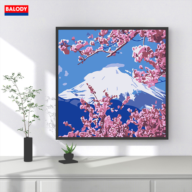 Tranh tô màu theo số,Tranh Sơn dầu Số hóa Phong cảnh 20x20cm BALODY có khung,màu,cọ,móc treo tường