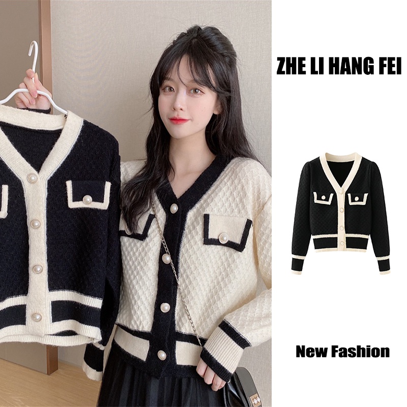 ZHELIHANGFEI Áo Khoác Len Cardigan Tay Dài Cổ Chữ V Thời Trang Cho Nữ