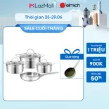 (Chỉ 25-29.06)Bộ nồi inox nguyên khối Elmich Trimax EL-2136OL04 size 16, 20, 24 chảo 24cm