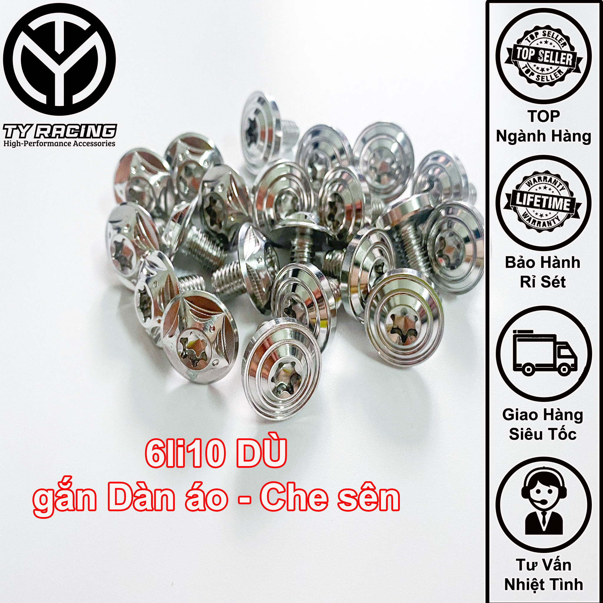 Ốc Salaya 6li10 Dù gắn Dàn áo Che sên xe máy Chuẩn Inox 304 - TY Racing