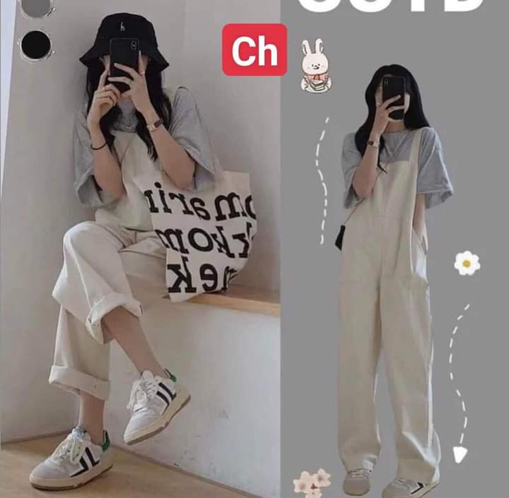 Yếm quần kaki ống rộng kute