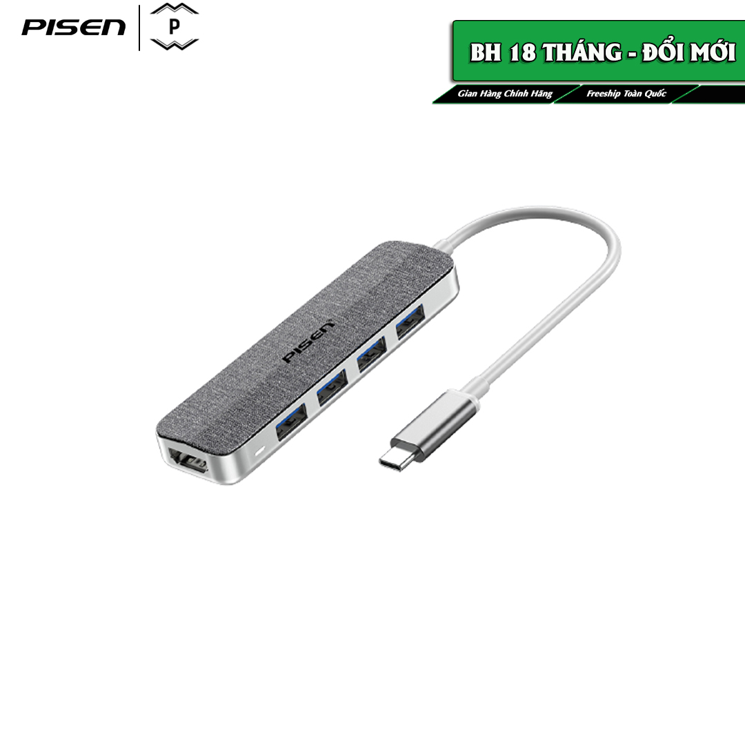 Bộ chia PISEN Type-C 10 trong 1 HDMI x1, LAN x1, VGA x1, TF x1, SDx1,