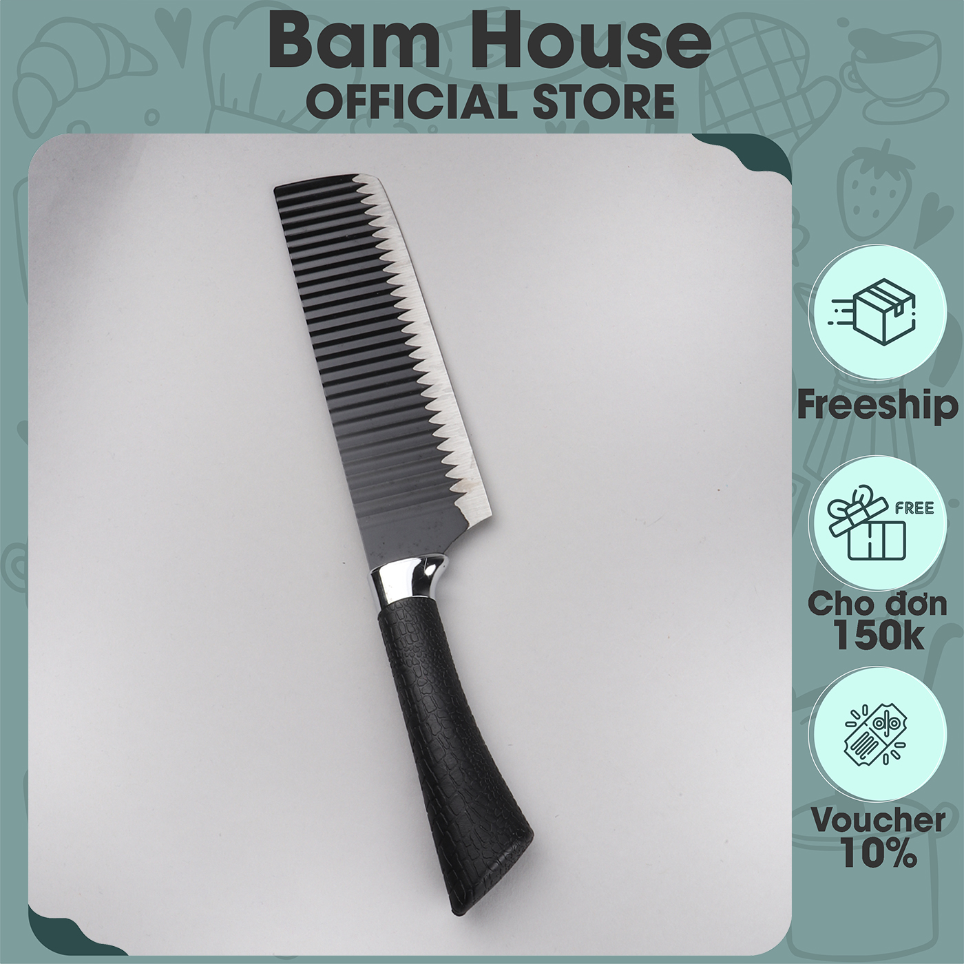Dao bếp loại 1 lưỡi thép siêu bén và cán cao su Bam House cao cấp mũi ngang DGS01