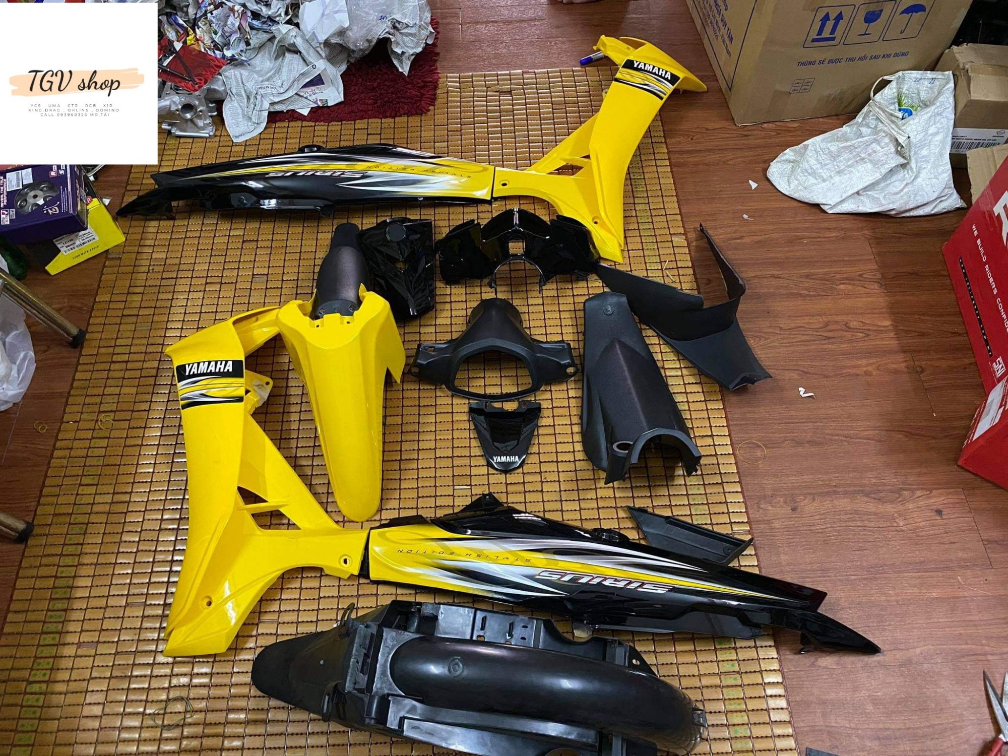 Dàn áo sirius ABS loại 1 vàng đen có tem sẵn sơn vi tính chống tia UV chịu nhiệt độ cao