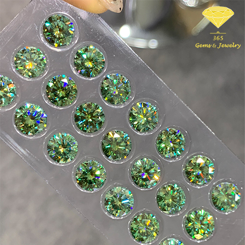 Kim cương nhân tạo cao cấp Moissanite 6.3mm  (0.93 carat) - Xanh lá - Giác cắt tròn - full kiểm định