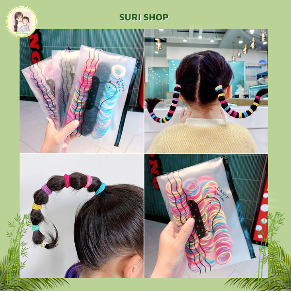 A, sét dây buộc tóc nhiều sợi kiểu cute cho bé gái siêu dễ thương, cột tóc đẹp, cột tóc