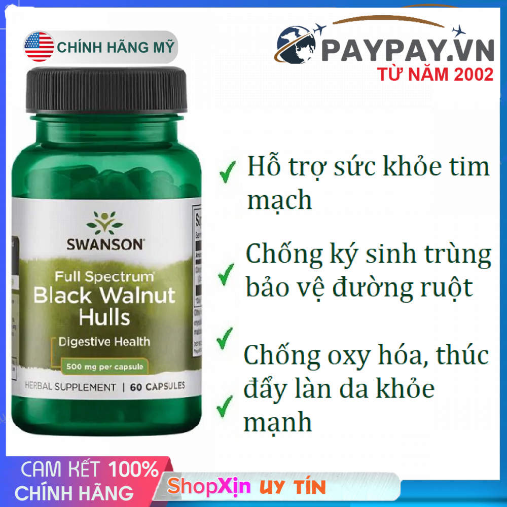 Viên uống quả Óc Chó Đen Swanson Black Walnut Hulls