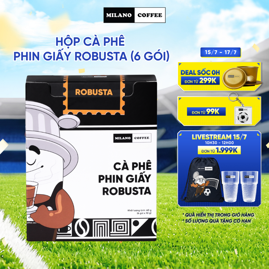 Cà phê phin giấy Robusta Milano Coffee - Hộp 6 gói x 10g