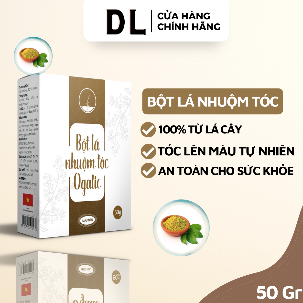 BỘT LÁ NHUỘM TÓC MÀU NÂU ĐEN - OGATIC