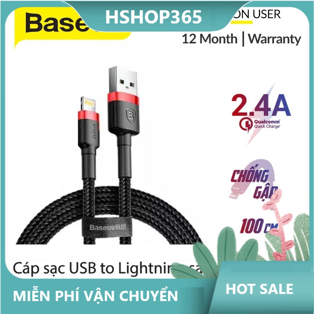 Cáp Iphone Cáp sạc Baseus sạc nhanh và truyền dữ liệu tốc độ cao Cafule Lightning cho iPhone/ iPad 24A - Bảo hành 12 tháng Sạc nhanh Siêu bền