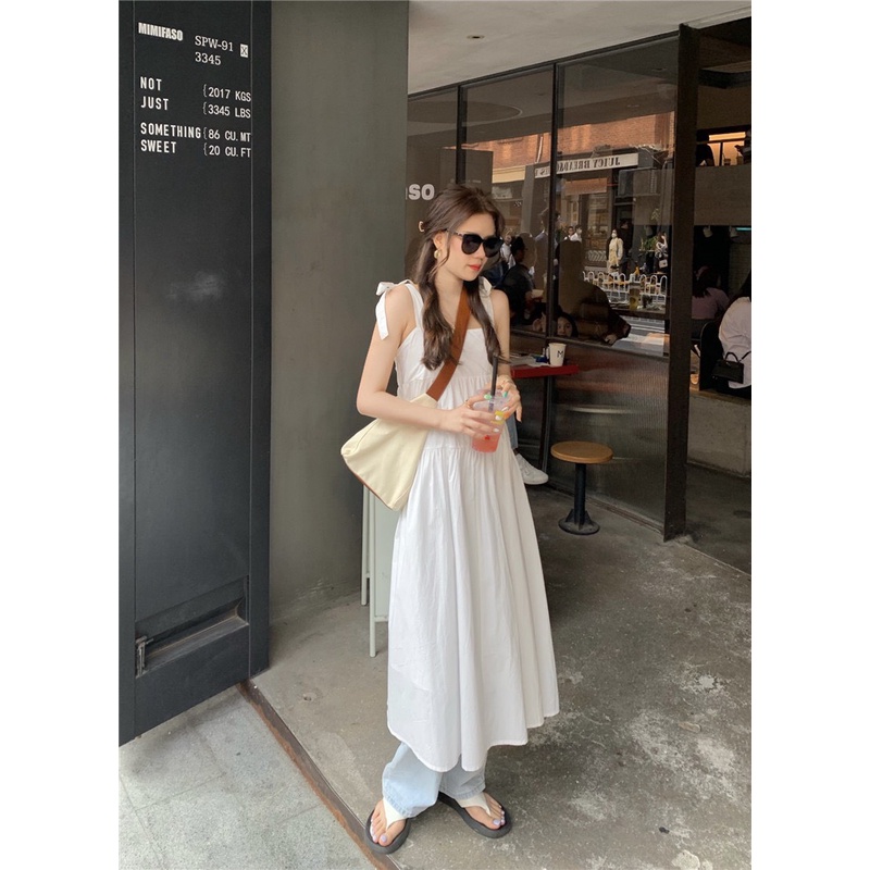 Đầm 2 Dây Buôc vai ulzzang hàn quốc cao cấp 2 lớp dáng dài vintage nhẹ nhàng tiểu thư