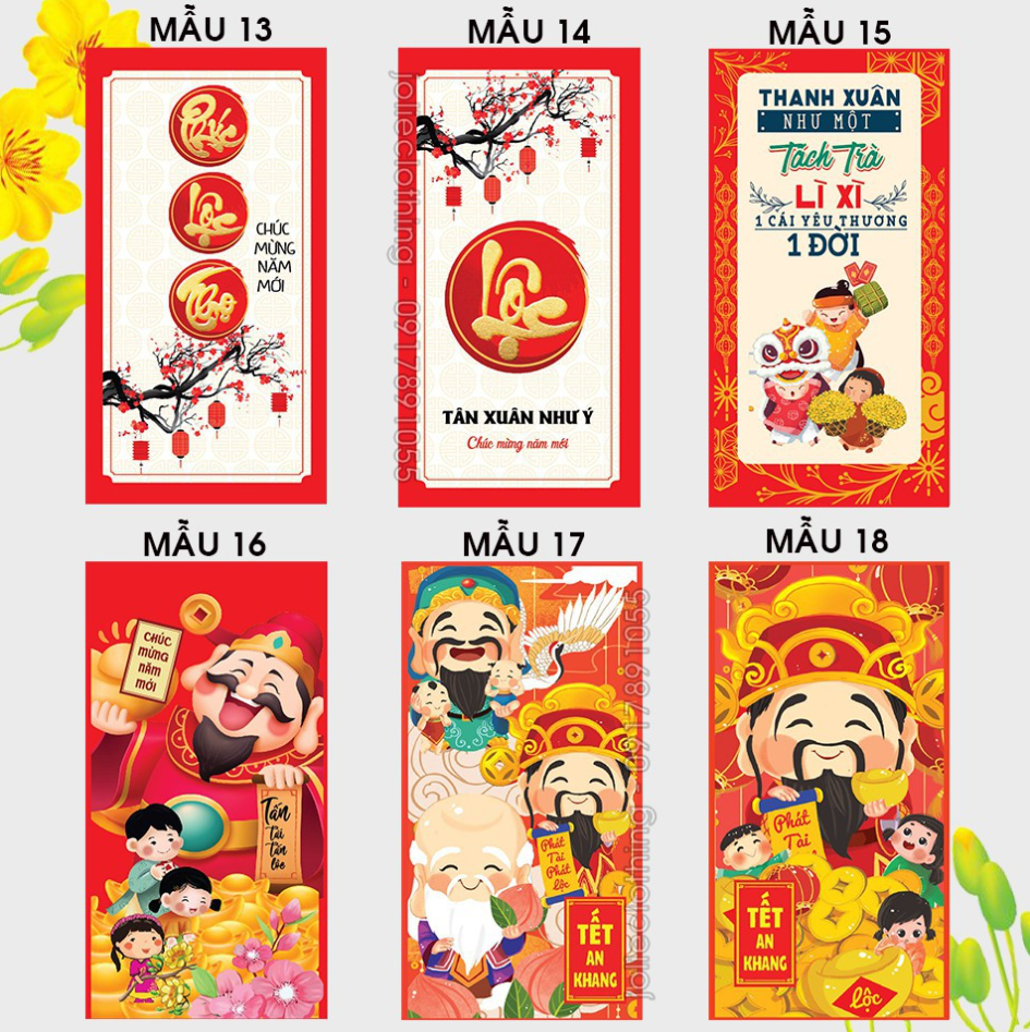 Set 10 bao lì xì hình ngẫu nhiên 2024 . combo 10 mẫu hot trend dễ thương . phong lì xì đỏ truyền thống