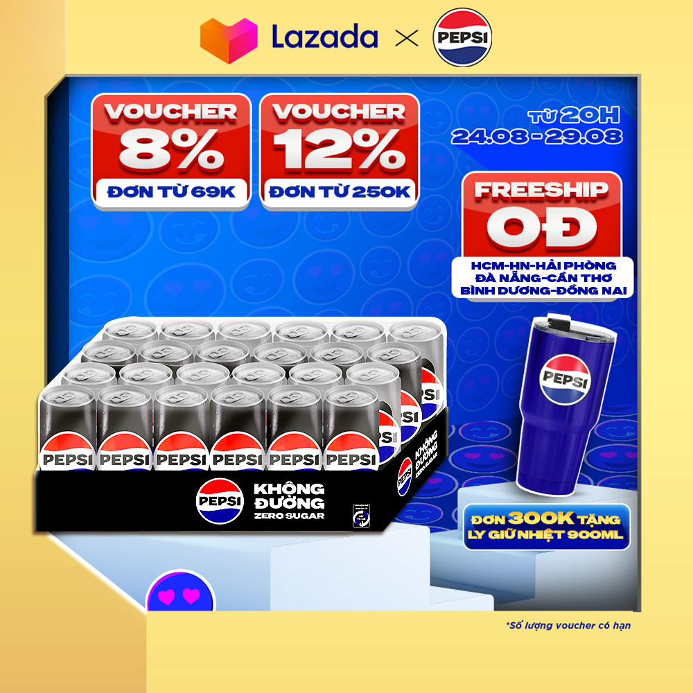 Thùng 24 lon nước uống có gaz pepsi không calo