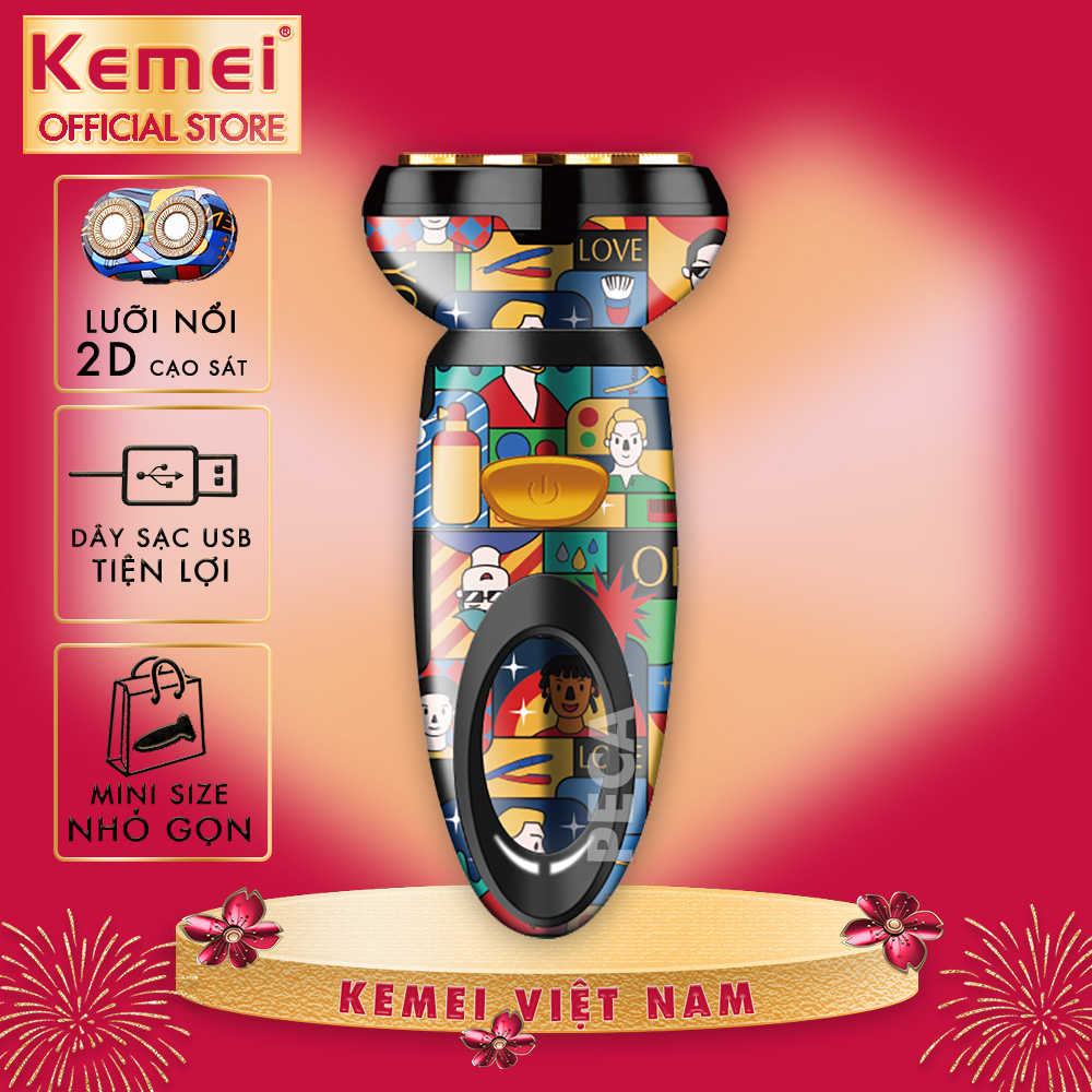 Máy cạo râu lưỡi kép KEMEI KM-RS503 thiết kế vỏ bọc sang trọng màu sắc TREND GRAFFITI phiên bản mini, sạc USB tiện lợi - Chính hãng