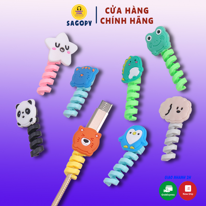 Phụ kiện bảo vệ chống đứt gãy đầu dây cáp sạc cho tai nghe, dây lighting iphone samsung oppo hình thú nhiều màu sắc cute