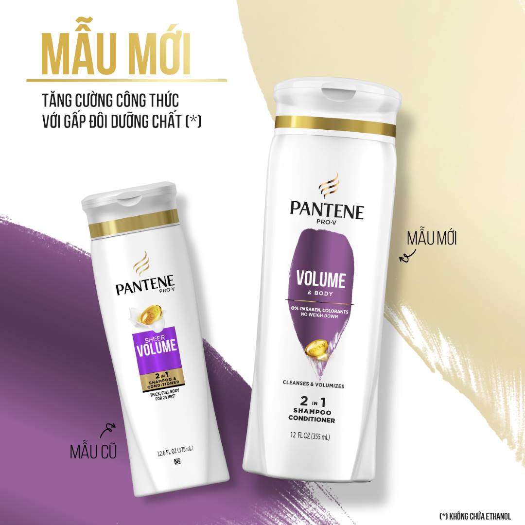 Dầu gội và xả 2 in 1 pantene pro-v volume & body làm phồng & dày tóc 355ml - usa
