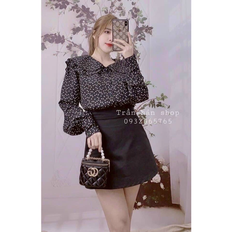 Áo sơmi cổ bèo chấm bi tim - sơmi công sở full 3 màu