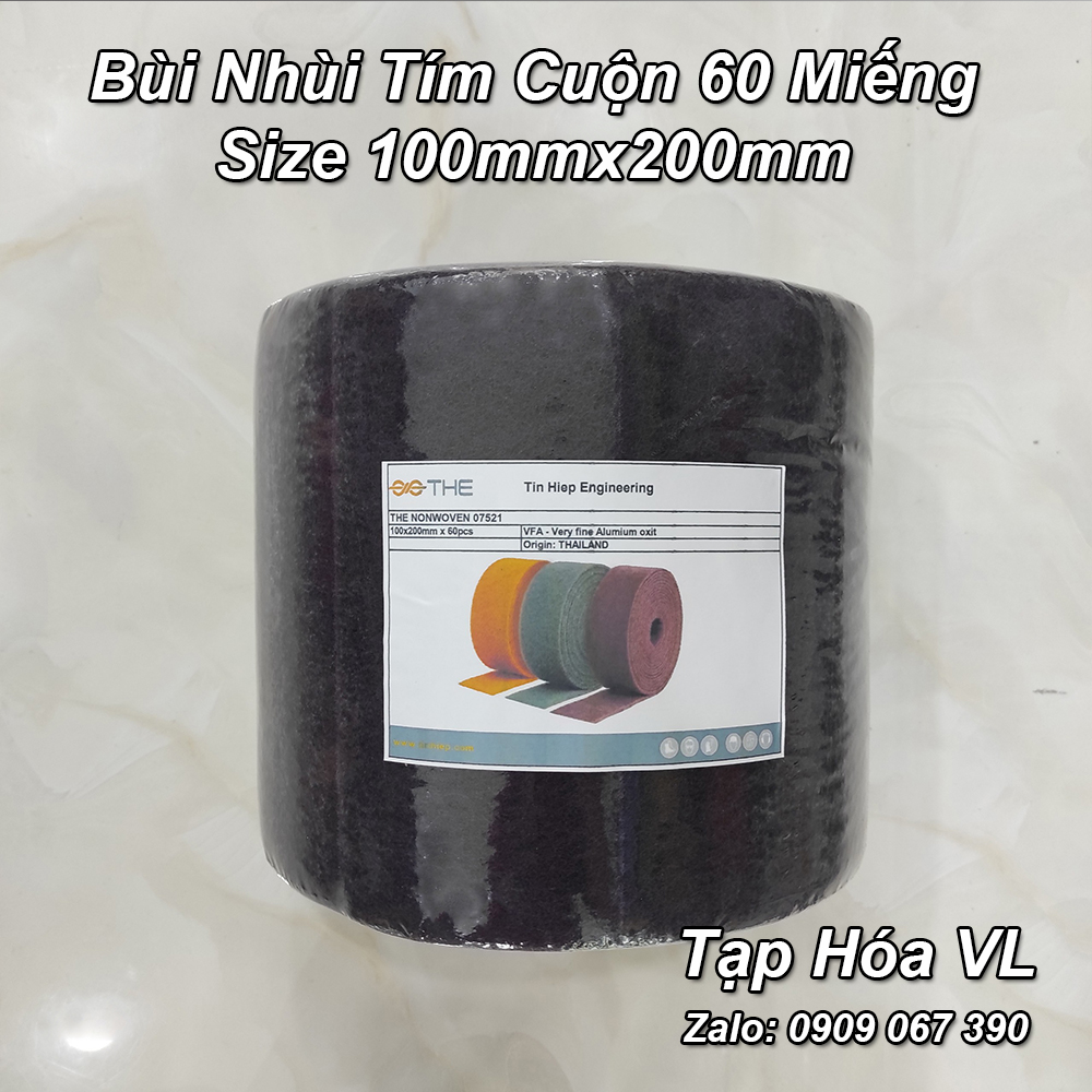 Bùi nhùi tím chà nhám, rửa chén,... cuộn 60 miếng – size 100mm x 200mm