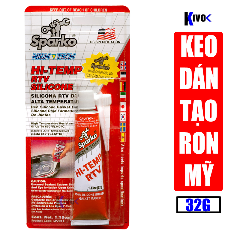 Keo Tạo Ron Chịu Nhiệt Sparko Đỏ 32G- Keo Dán Ron/ Keo Dán Gioăng/ Keo Tạo Gioăng Máy Động Cơ Cho Ô Tô, Xe Máy,..- Keo Dán Ron Chịu Nhiệt - Kivovi