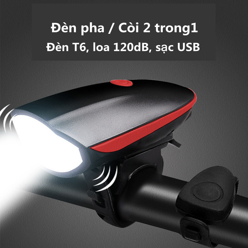 Đèn xe đạp thể thao led chống nước đèn sáng còi to xe đạp thể thao
