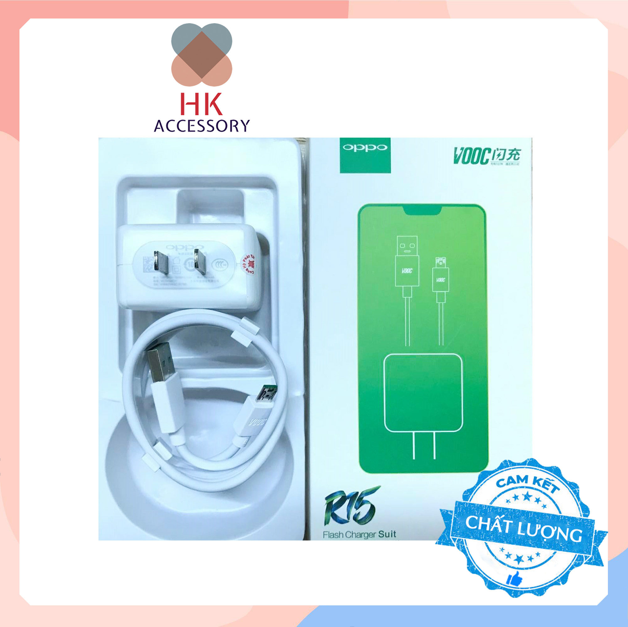 Bộ Sạc Nhanh OPPO VOOC R15 + Kèm Cáp Micro USB Chất Lượng Chính Hãng