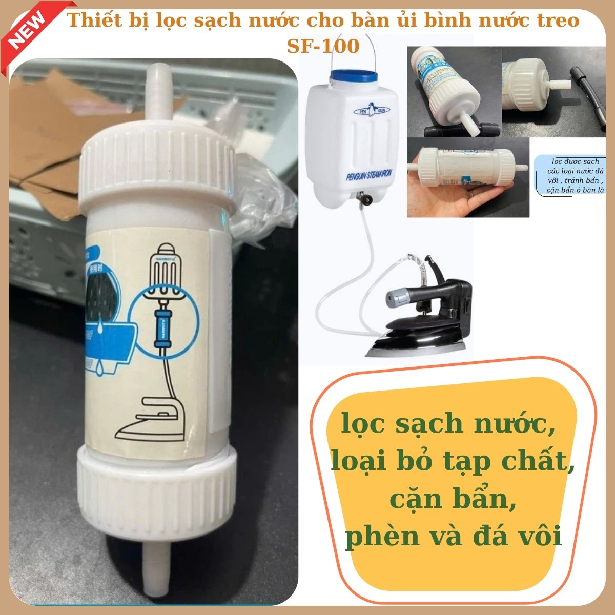 Thiết bị lọc sạch nước cho bàn ủi bình nước treo SF-100 (trắng)