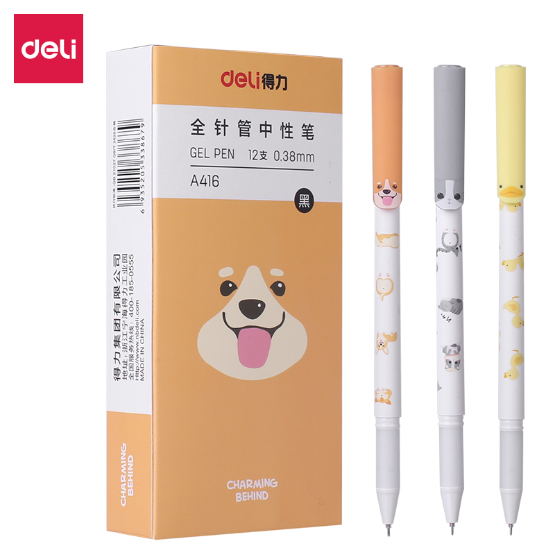 Bút bi gel mực đen họa tiết dễ thương Deli - Ngòi 0.38mm - Mực trơn đều, đồ dùng học tập học sinh, văn phòng- A416