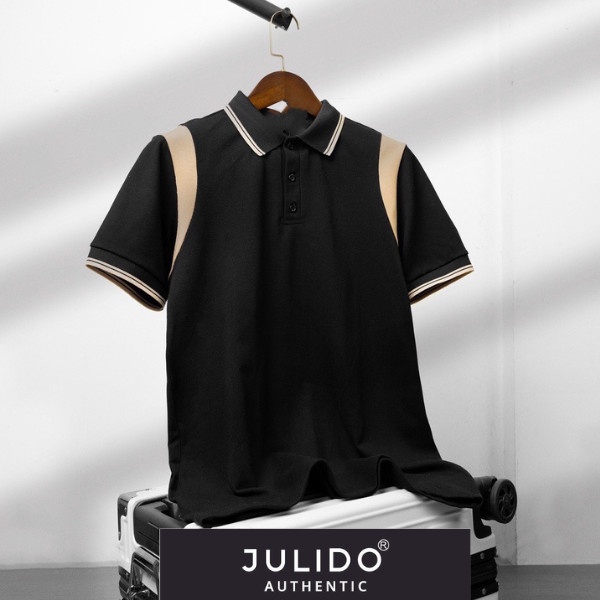 Áo Polo Nam - Áo Thun Có Cổ Phối Sọc Vai Q537 cao cấp - Chất liệu Cotton cá Sấu - Phong cách trẻ trung thanh lịch - 3 màu đen trắng nâu - Có bigsize tới 80kg