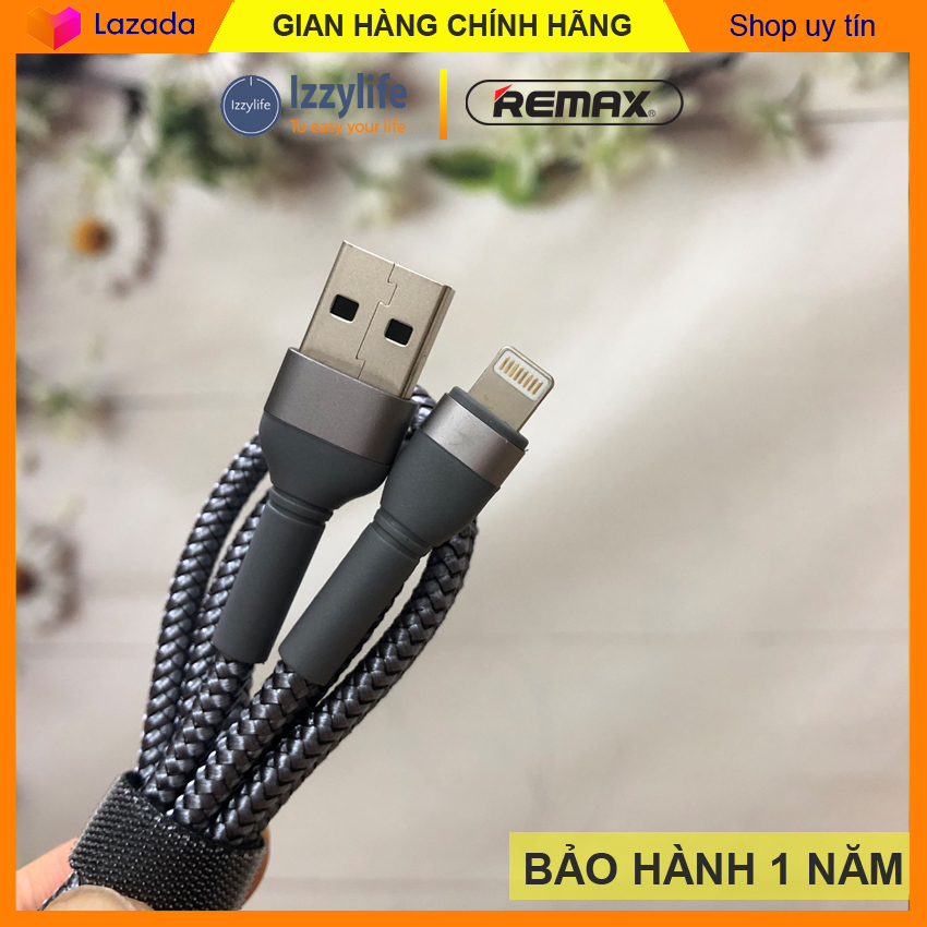 Cáp sạc Iphone chính hãng Remax cáp sạc Remax 124i sạc nhanh Iphone 2.4A đầu bọc hộp kim nhôm dây đan vải dù chống kéo căng chống rối dây sạc cho iphone 7 8 X Xs Xmax 11 12.
