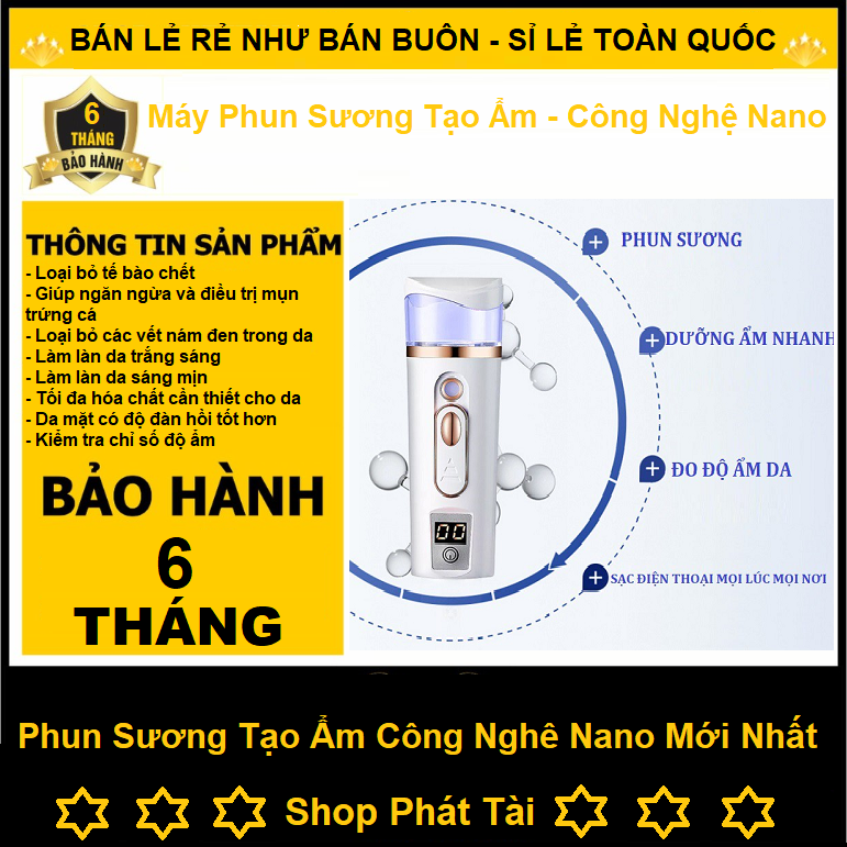 Máy Xịt Khoáng, Xông Mặt Tạo ion, Dưỡng Ấm Da  Công Nghệ Nano, Làm Trắng Da, Chống Khô Da Gây Lão Hóa Có Tính Năng Đo Đô Ẩm Trên Da Đa Năng Gọn Nhẹ Dễ Sử Dụng ( Bảo Hành 6 Tháng )