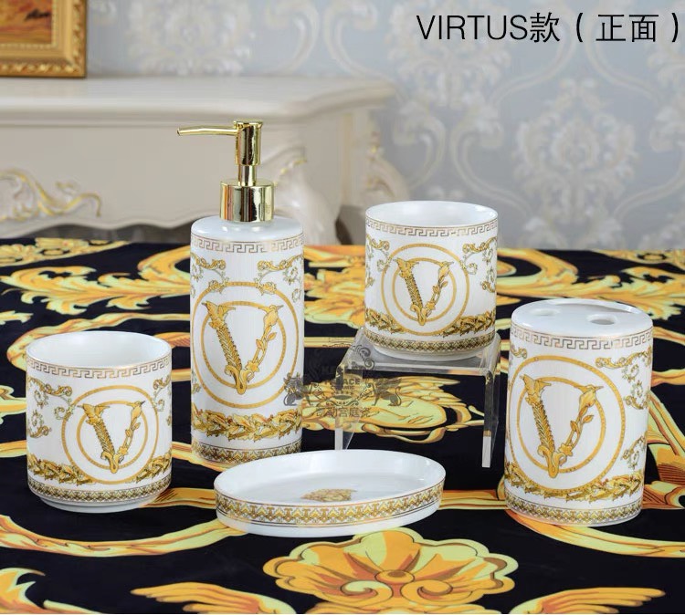 Bộ nhà tắm chất liệu sứ xương cao cấp, thời trang, set tắm năm chi tiết, bàn chải,sữa tắm, rửa tay, để xà bông