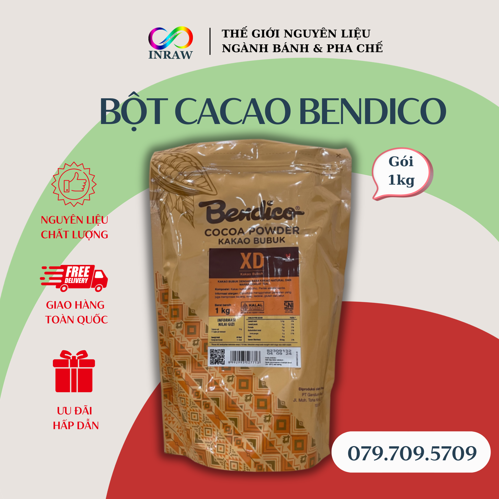 Bột cacao Bendico XD Nguyên Chất Indonesia Gói 1kg