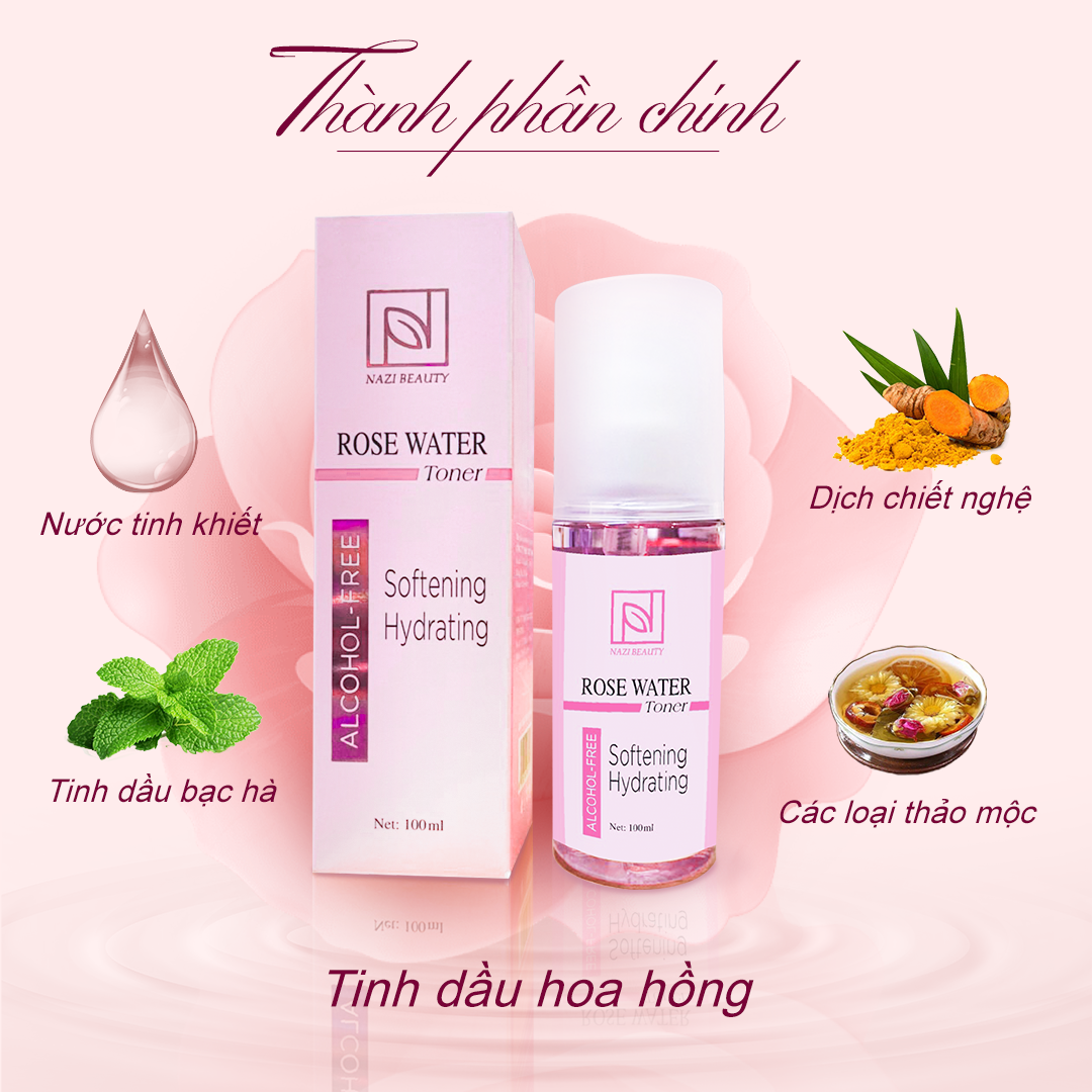 Nước hoa hồng Nari ( Rose Water Toner ) cân bằng độ ẩm sáng da se khít lỗ chân lông 100ml