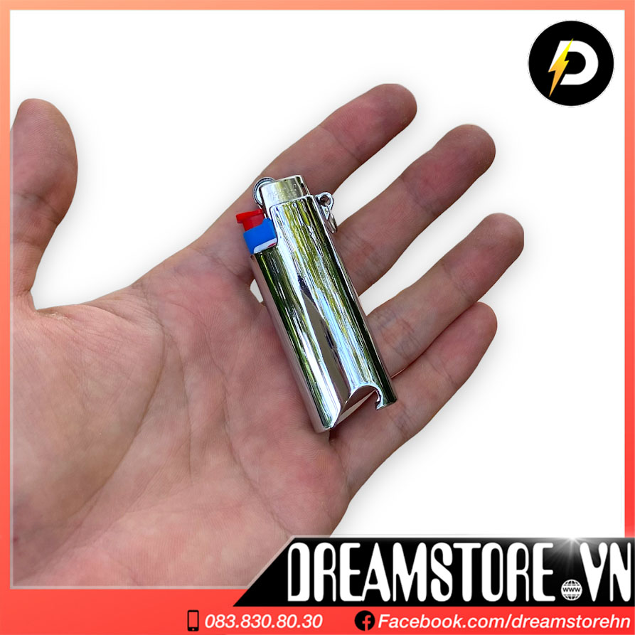 Vỏ Bật Lửa Bic j5 Mini Kim Loại Mạ Bóng - Kiêm Dụng Cụ Mở Bia - Kèm Ruột Bic j5