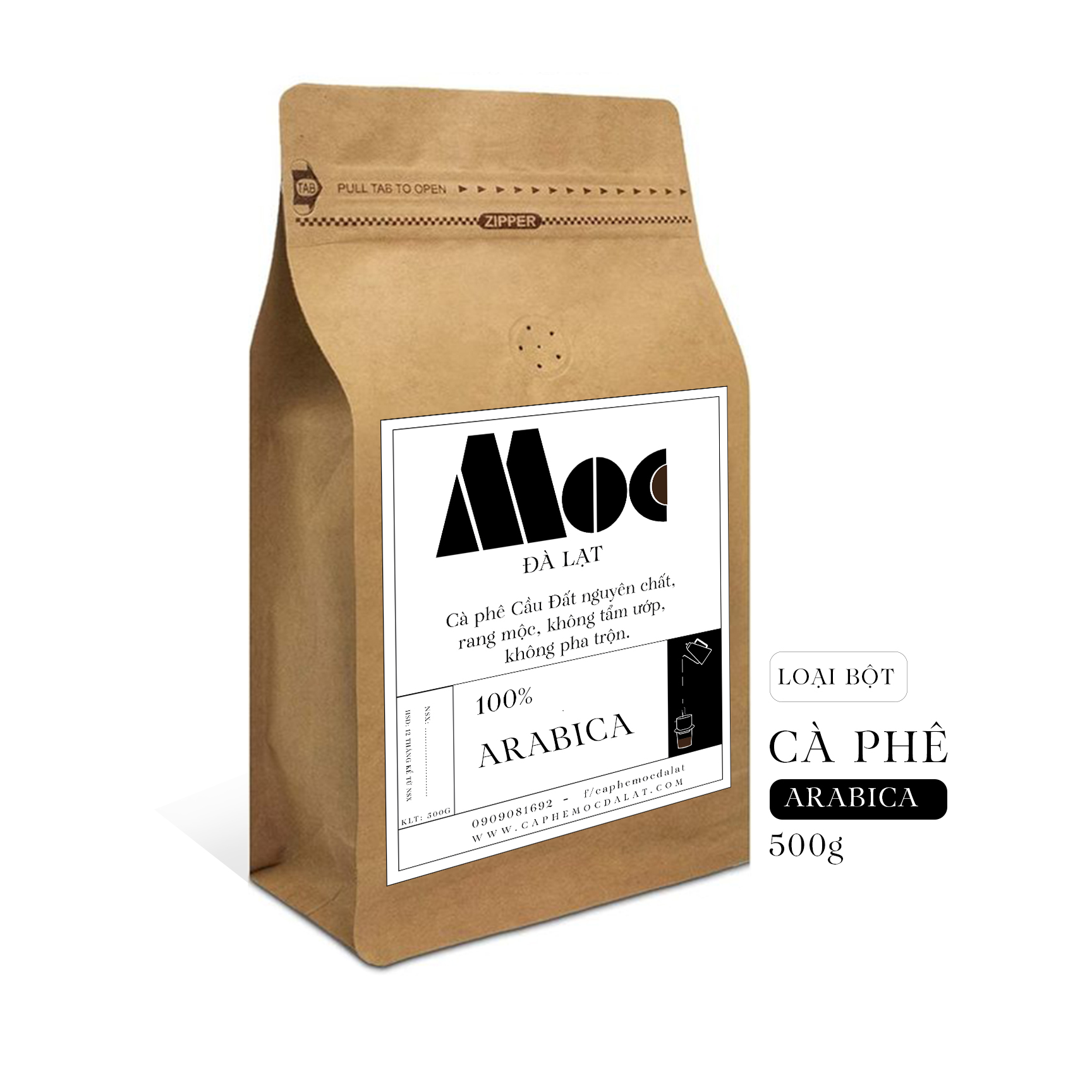 [PHA MÁY] Cà phê MỘC ARABICA  - 500g - 100% Arabica - Rang mộc, nguyên chất 100% - Nói không với tẩm ướp và hóa chất