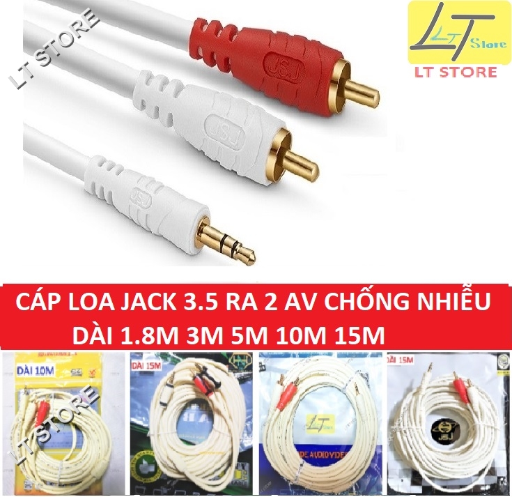 Dây cáp loa jack 3.5 ra 2 bông sen AV dài 1.8M 3M 5M 10M 15M cao cấp chống nhiễu (Dây loa 1 ra 2)