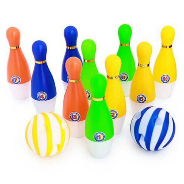 [HCM]Bộ đồ chơi bowling 10 trái màu & 2 bóng nhựa loại nhỏ