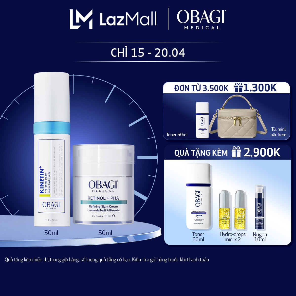 Bộ đôi Kem tái tạo  ngăn ngừa lão hóa da Obagi Medical Retinol + PHA 50ml và Kem Dưỡng Dịu Da Kinetin+ Hydrating 50ml