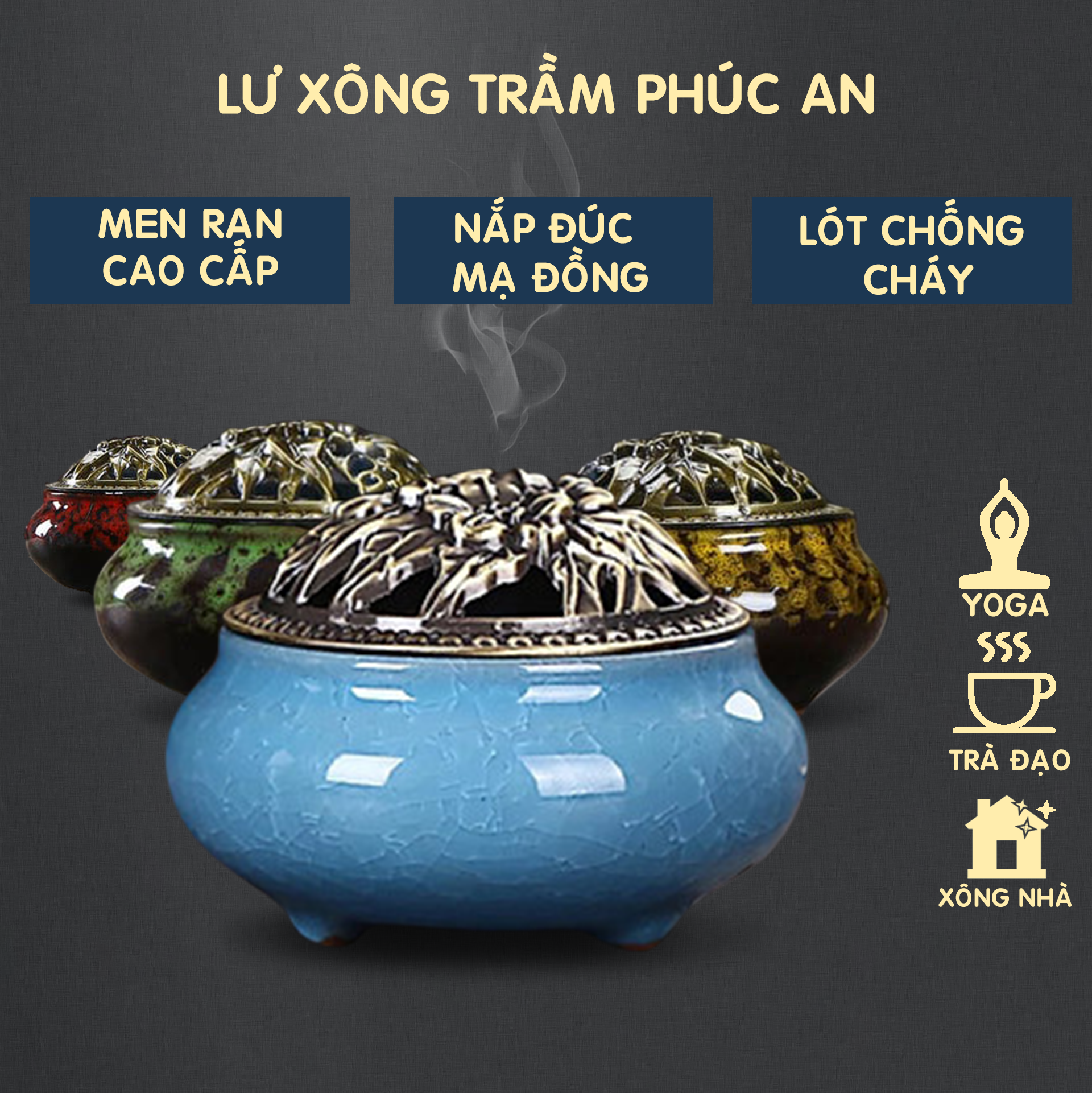 Lư xông trầm gốm xứ cực đẹp, dùng xông trầm nụ, trầm vòng, xông nhà