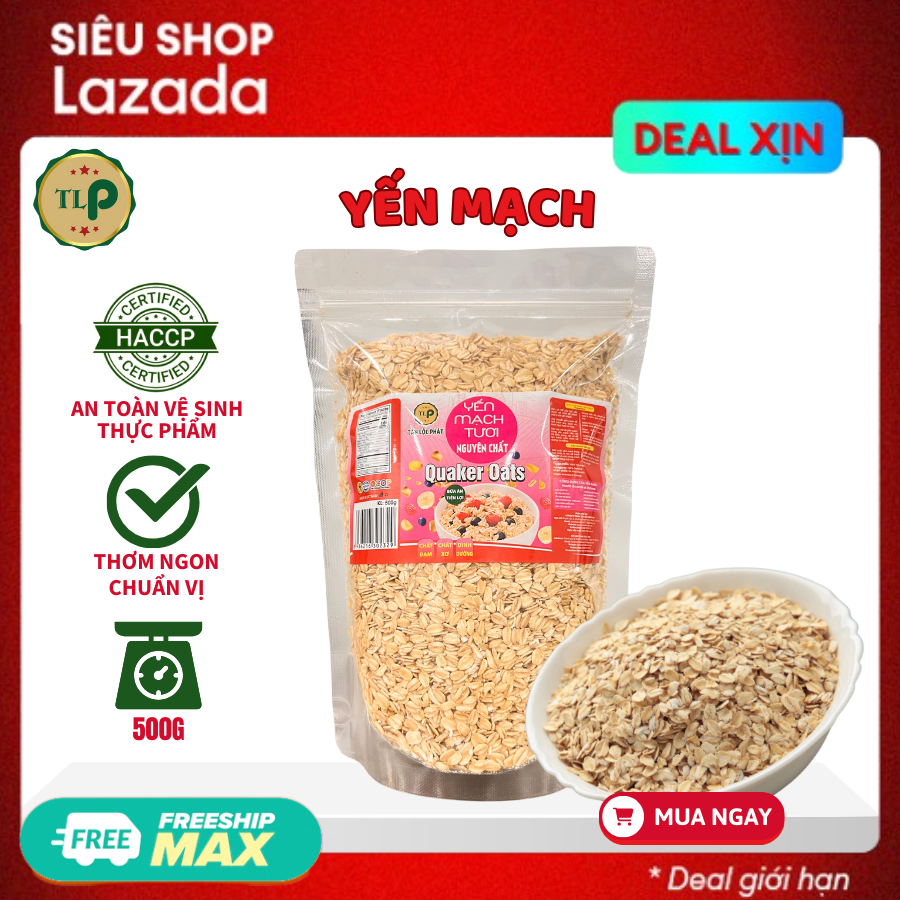 Yến Mạch TLP.100% Organic Hữu Cơ Cán Vỡ / Dẹp Giảm Cân Ăn Kiêng (Bịch 500g)