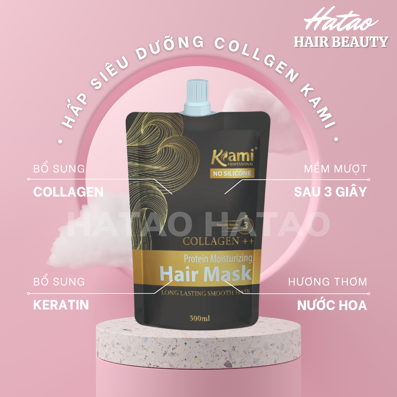 Kem hấp ủ tóc Kami dầu hấp tóc Collagen phục hồi tóc khô xơ,trẻ ngọn,hấp tóc siêu dưỡng 500ml