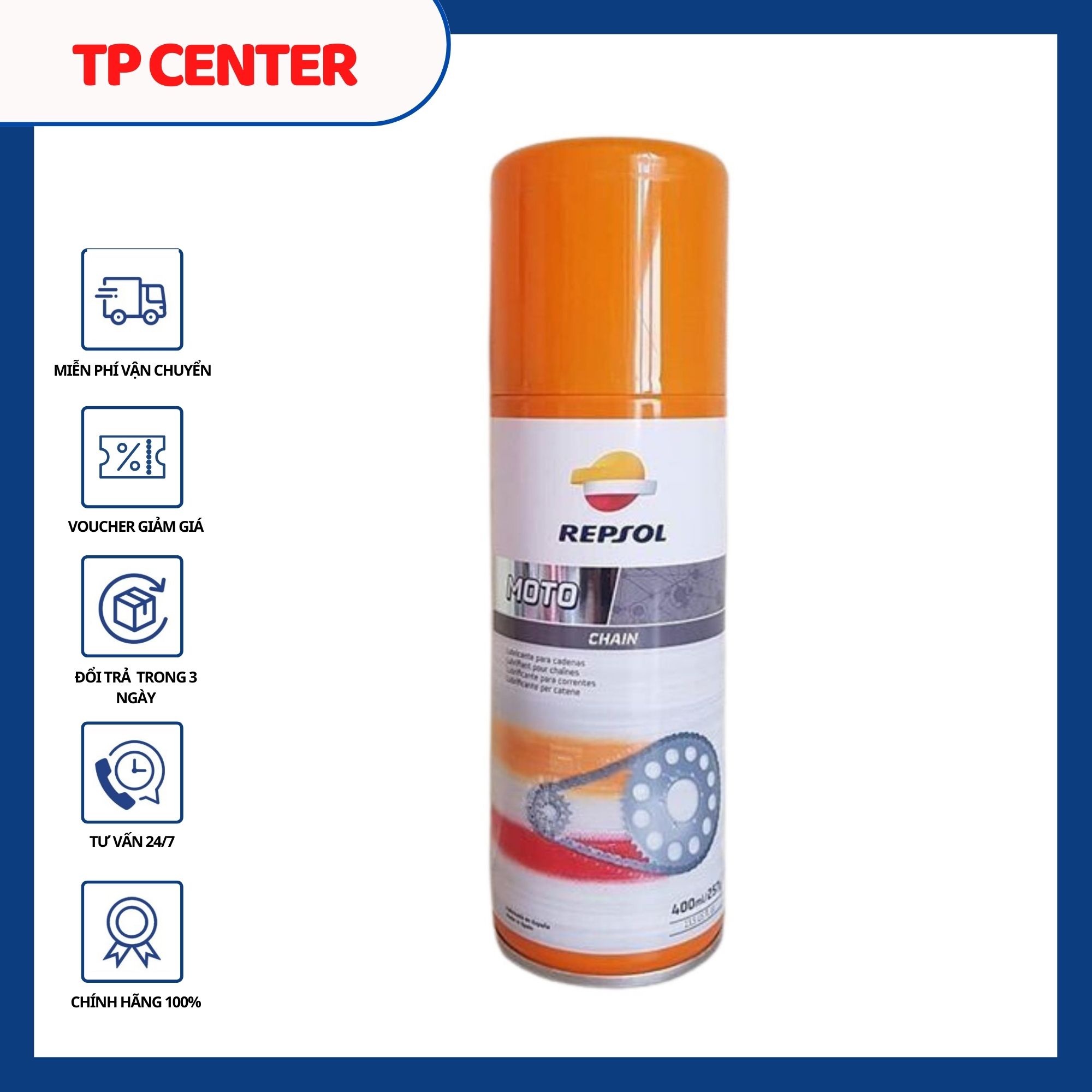 Chai xịt bảo dưỡng bôi trơn sên xe Repsol Moto Chain Lube 400ml
