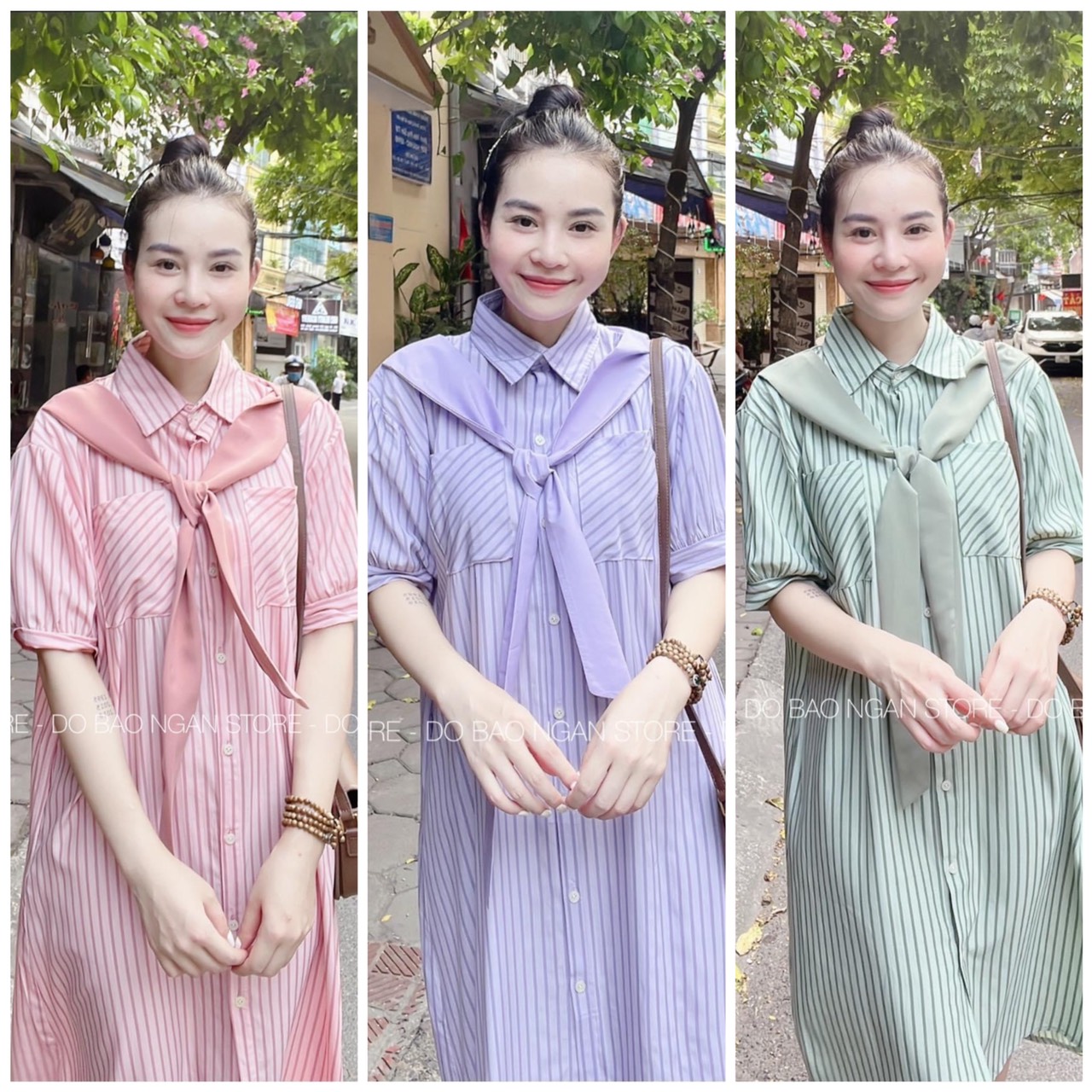 Đầm bầu váy bầu thời trang thiết kế sơ mi kèm khăn freesize