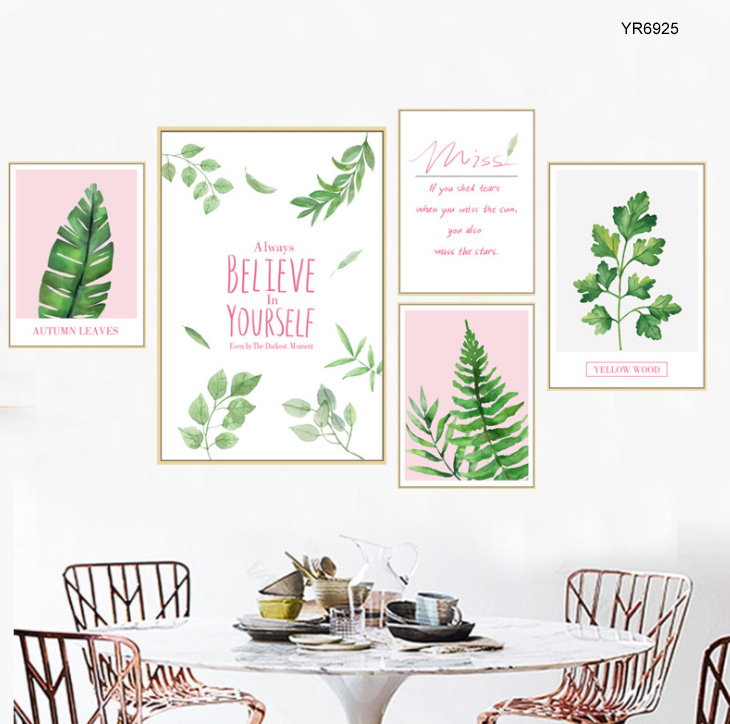 Decal 5 khung tranh treo tường hình lá cây YR6925 - Giấy dán nền kính  nền gạch trang trí phòng khách  phòng ngủ - Phụ kiện trang trí nhà cửa - Decor nhà đẹp