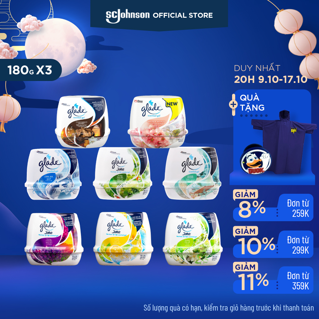 GLADE Combo 3 Sáp Thơm 180gx3 Khử Mùi Lưu Hương Tự Nhiên