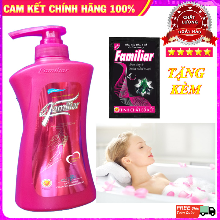Sữa Tắm Collagen Familiar - Giúp Làn Da Luôn Tươi Trẻ Và Căng Mịn [TẶNG NGAY] 1 Dây Dầu Gội Bồ Kết Familiar 12 Gói 5ml