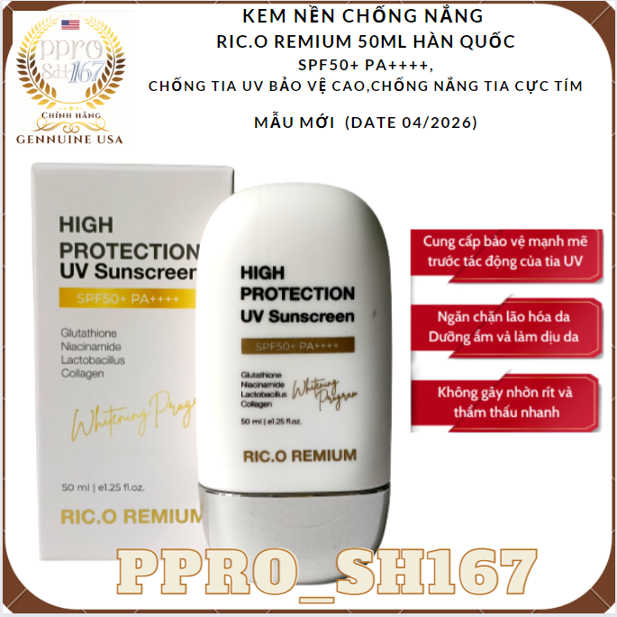Kem chống nắng ric.o sun cream spf50+ pa++++ 50ml của hàn quốc