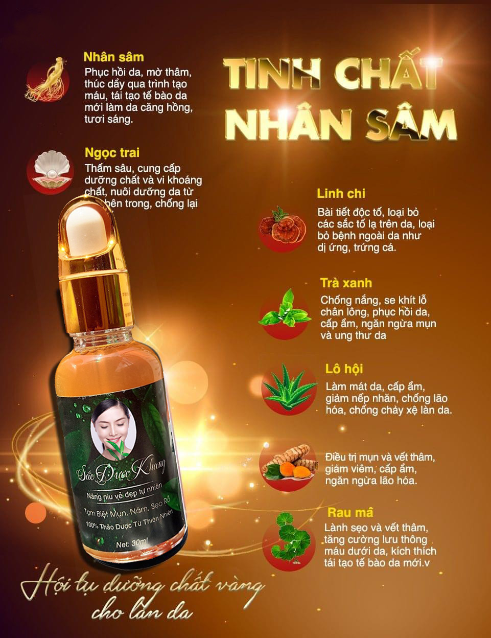 Serum Đánh Bay Sẹo Rổ Mụn Thâm Tàn Nhang Sắc Dược Khang - Giúp da trắng hơn, mịn màng hơn, cam kết có hiệu quả sau khi dùng